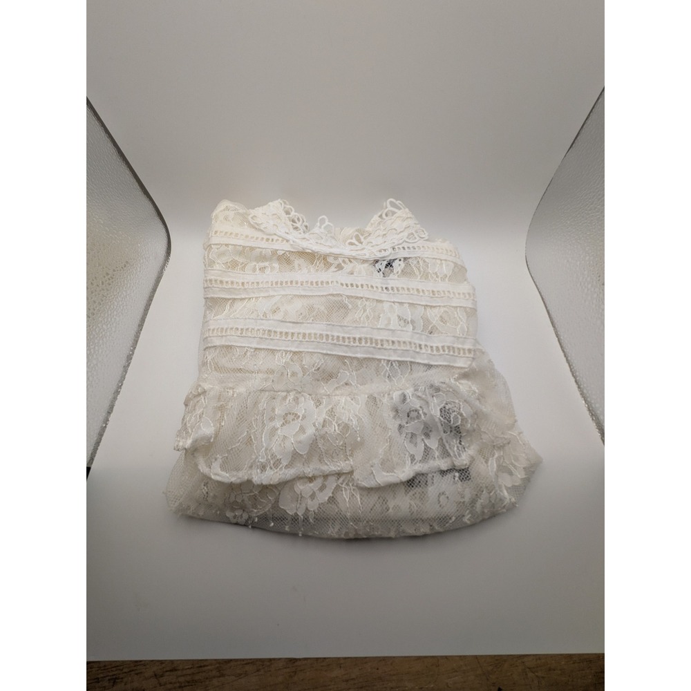 Love University White Lace Ruffle High Neck Blouse Long Sleeve Top 3137 NEW L - Picture 9 of 10